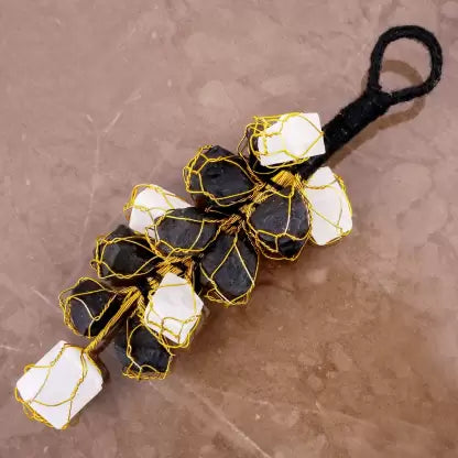 Black Tourmaline and Selenite Hanging Ornament Selenite and Tourmaline Rough Chunks Hanger Protection from Negative Energy & Evil Eyes - Vastu Miracles